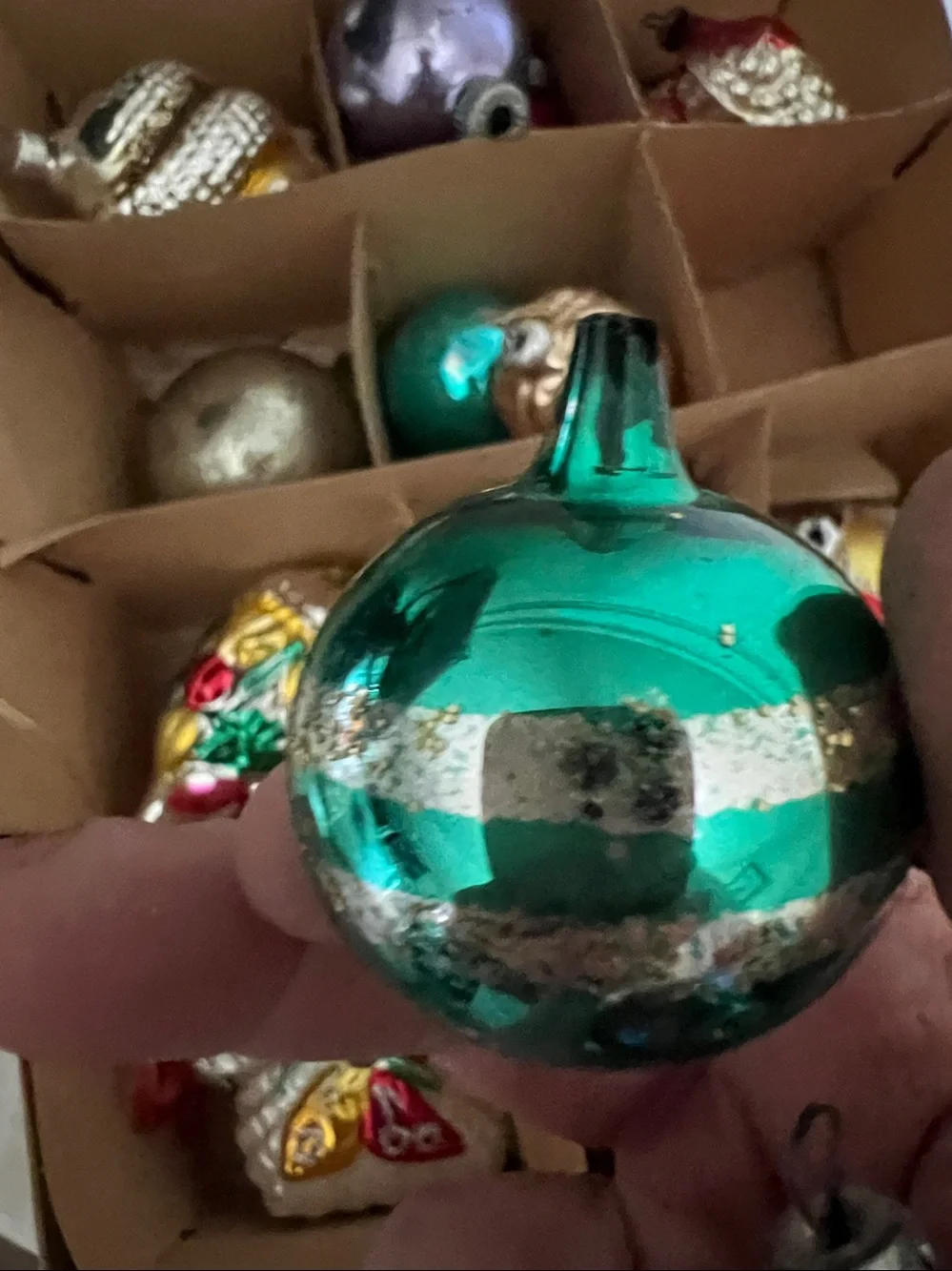 Huge lot Antique vintage Mercury glass Christmas ornaments indent mica flocked